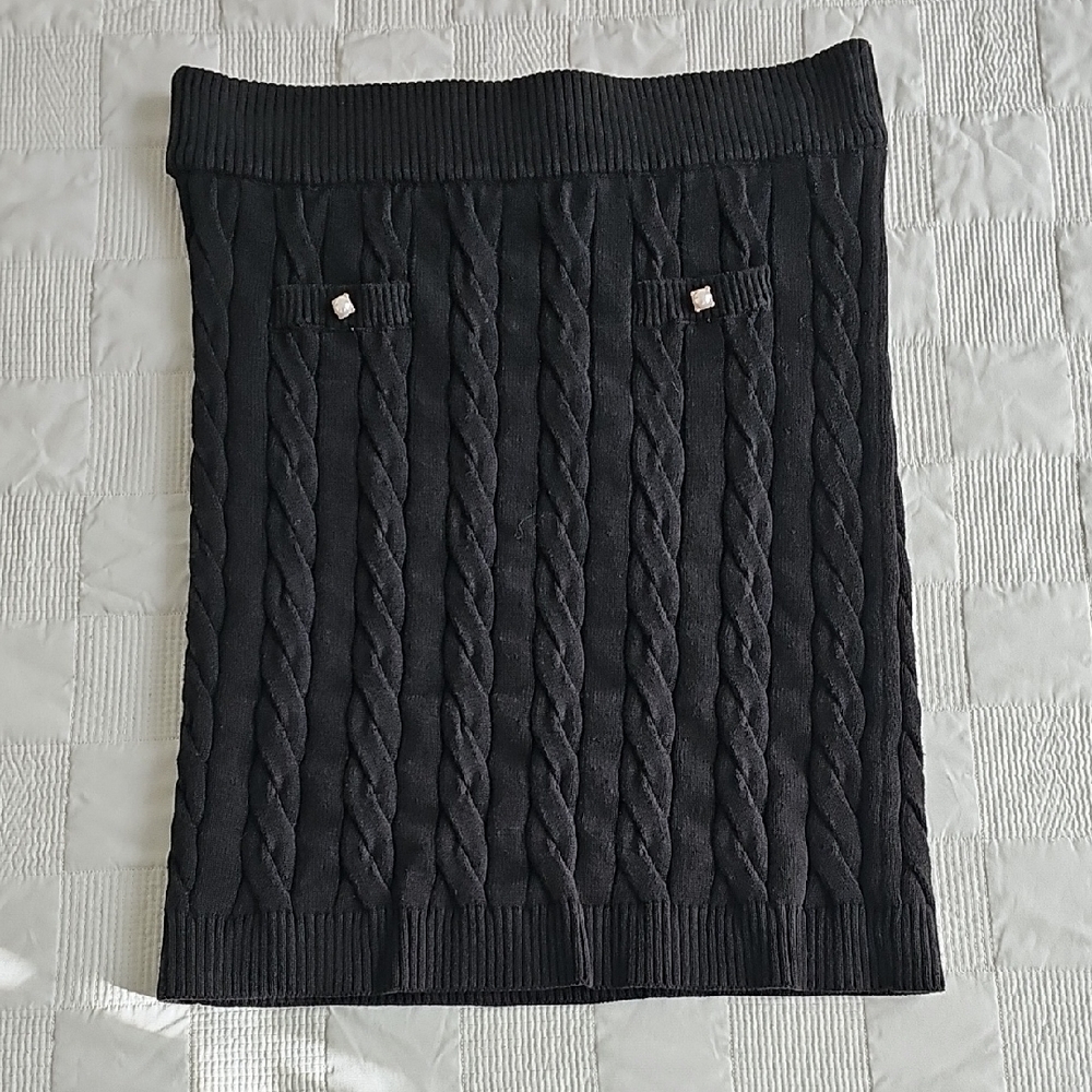 Minnie Rose Black Cable Knit Mini Skirt